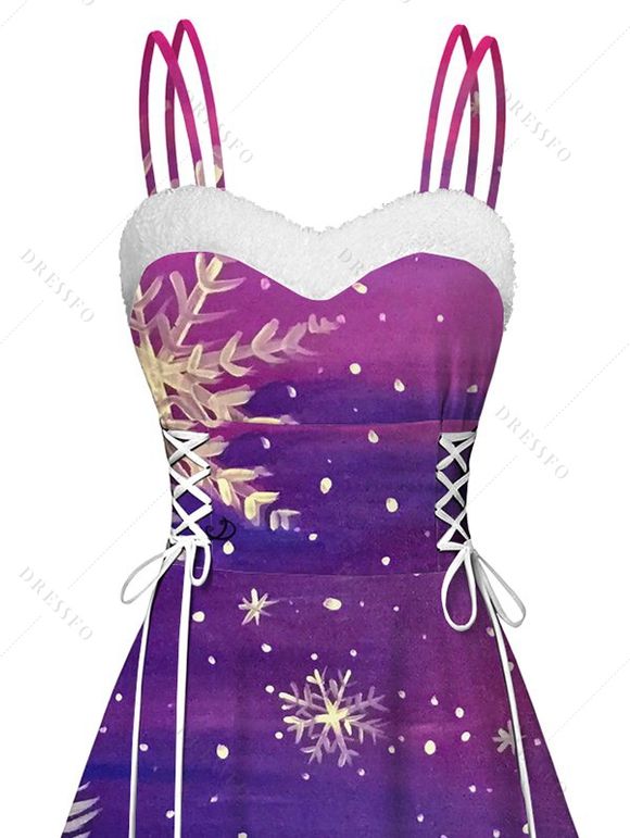 Robe de Noël imprimée flocons de neige, dégradée, en fausse fourrure, asymétrique - Pourpre XXL | US 14
