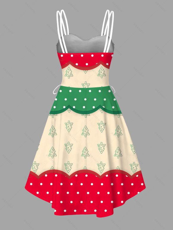 Robe de fête à pois et imprimé sapin de Noël colorblock, en fausse fourrure, asymétrique - multicolor XXL | US 14