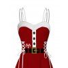 Robe de Noël imprimée canne à sucre 3D en fausse fourrure, asymétrique - Rouge Vineux XXL | US 14