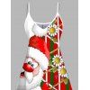 Robe de Noël Père Noël à rayures et imprimé floral, bretelles spaghetti - Rouge XXXXXL | US 20