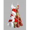 Robe de Noël Père Noël à rayures et imprimé floral, bretelles spaghetti - Rouge XXXXXL | US 20