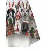 Robe de Noël Colorblock à imprimé chien et élan, en fausse fourrure, asymétrique - Rouge XXL | US 14