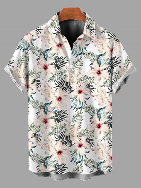 Chemise de vacances pour homme, imprimé floral feuille d'hibiscus, chemise boutonnée