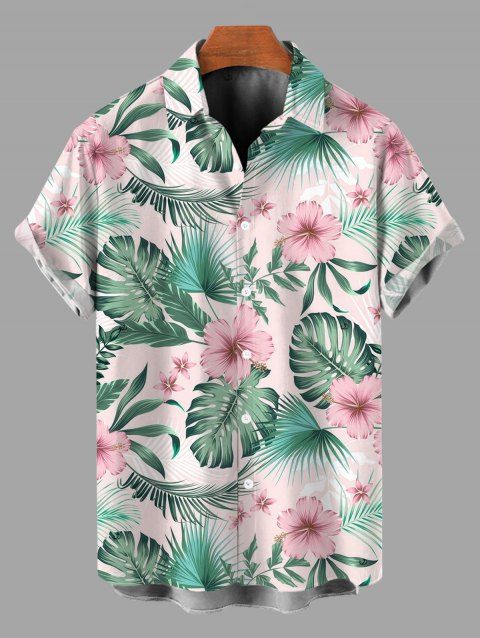 Chemise de vacances pour homme, imprimé intégral de fleurs d'hibiscus, à boutons