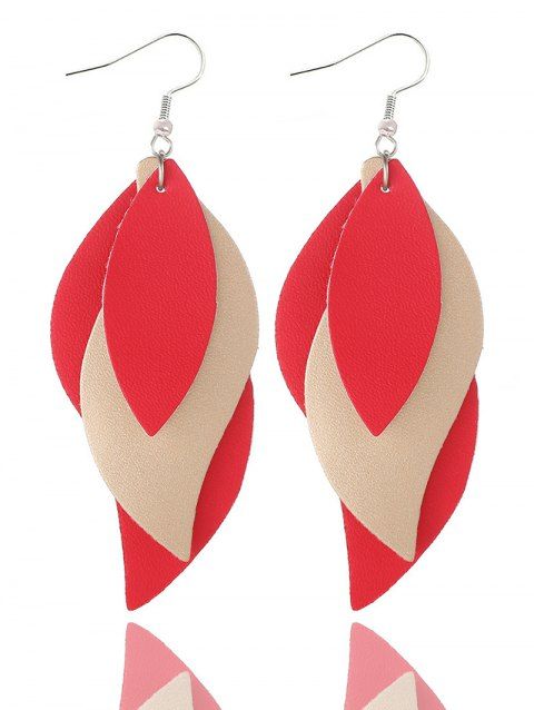 Boucles d'oreilles en PU à plusieurs niveaux en forme de feuille et colorblock