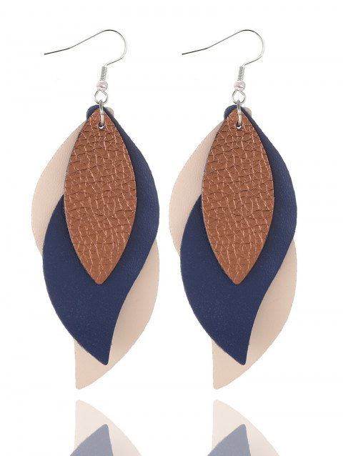 Boucles d'oreilles en PU à plusieurs niveaux en forme de feuille et colorblock