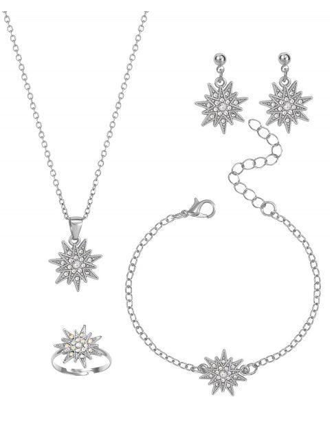 Ensemble de 4 accessoires de Noël : collier, bracelet, bague et boucles d'oreilles en strass avec flocons de neige