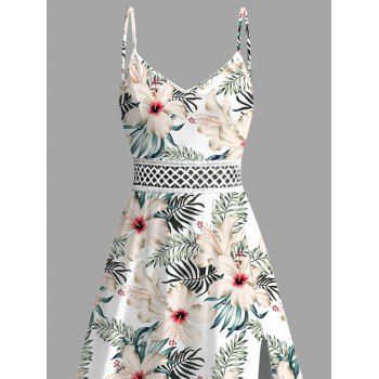 Vacation Slit Dress Hibiscus Floral Leaf Print Hollow Out Midi Dress