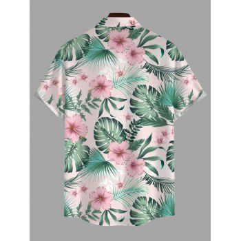 Vacation Couple Outfit Hibiscus Flower Leaf Print Slit Dress and Shirt Set