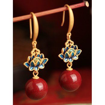 Vintage Earrings Lotus Floral Circle Retro Drop Earrings