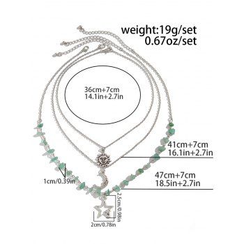 3 Pcs Vintage Necklace Set Sun Moon Star Pendant Irregular Stone Necklace