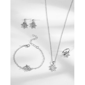 4 Pcs Christmas Accessories Set Rhinestone Snowflake Necklace Bracelet Ring Earrings Set