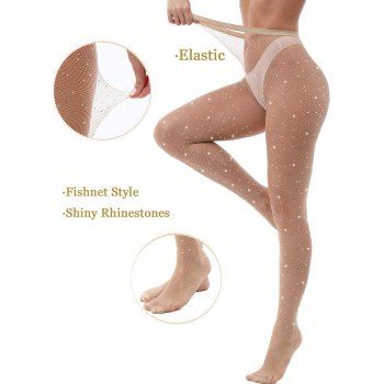 See Thru Rhinestone Pantyhose Fishnet Elastic Waist Pantyhose