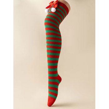 4 Pair Christmas Stockings Striped Print Bowknot Knee-length Stockings