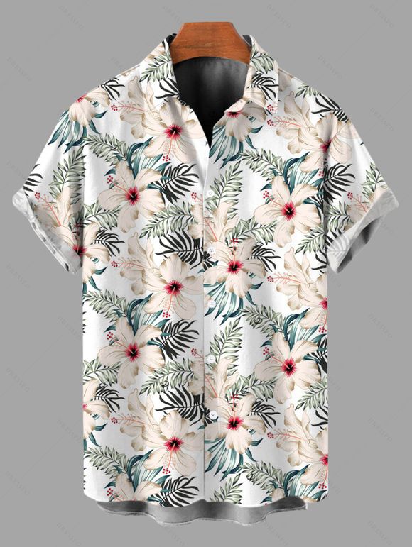 Chemise de vacances pour homme, imprimé floral feuille d'hibiscus, chemise boutonnée - Vert clair 5XL