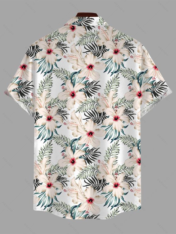 Chemise de vacances pour homme, imprimé floral feuille d'hibiscus, chemise boutonnée - Vert clair 5XL