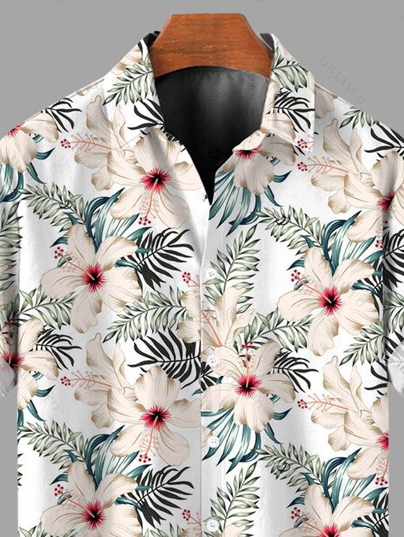 Chemise de vacances pour homme, imprimé floral feuille d'hibiscus, chemise boutonnée - Vert clair 5XL