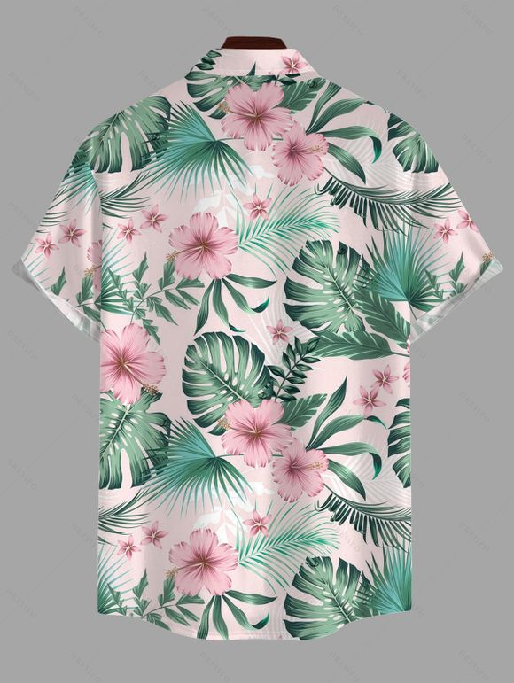 Chemise de vacances pour homme, imprimé intégral de fleurs d'hibiscus, à boutons - Rose 5XL