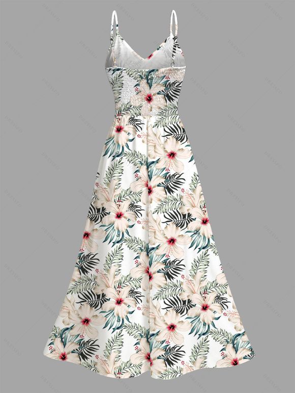 Robe de vacances fendue, imprimé floral hibiscus, robe midi ajourée - Vert clair XXL | US 14