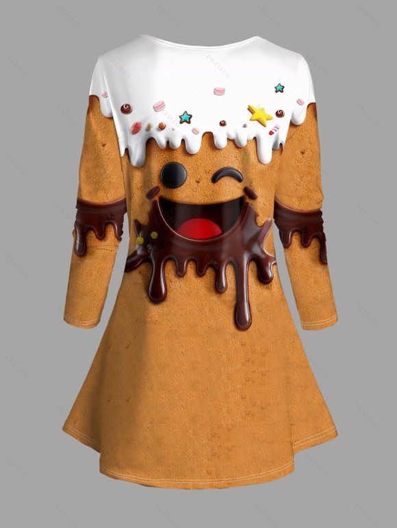 Winter Outfit Colorblock 3D Smiling Print V Neck Top and Leggings Set - Deep Yellow S | US 4