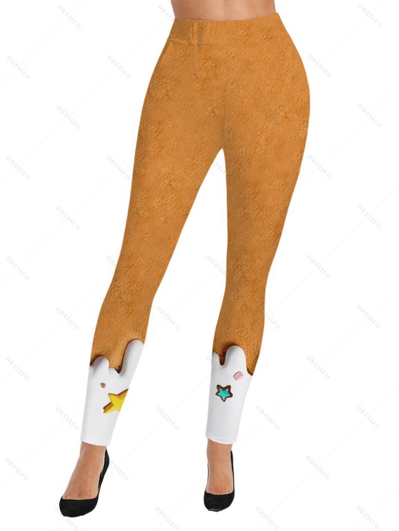 Winter Outfit Colorblock 3D Smiling Print V Neck Top and Leggings Set - Deep Yellow S | US 4