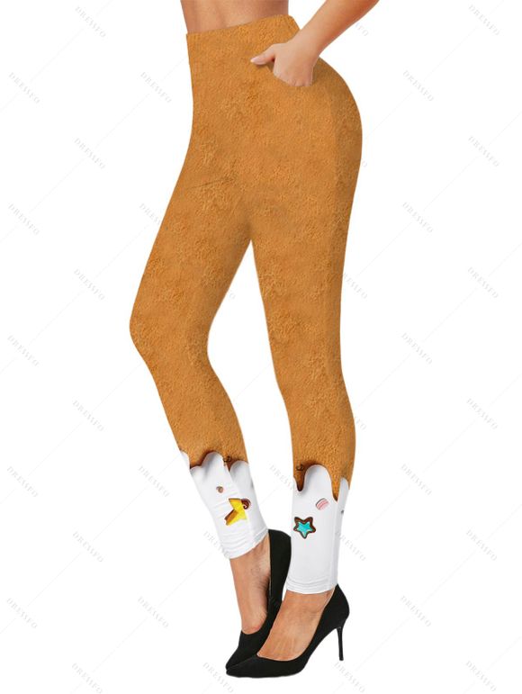 Winter Outfit Colorblock 3D Smiling Print V Neck Top and Leggings Set - Deep Yellow S | US 4