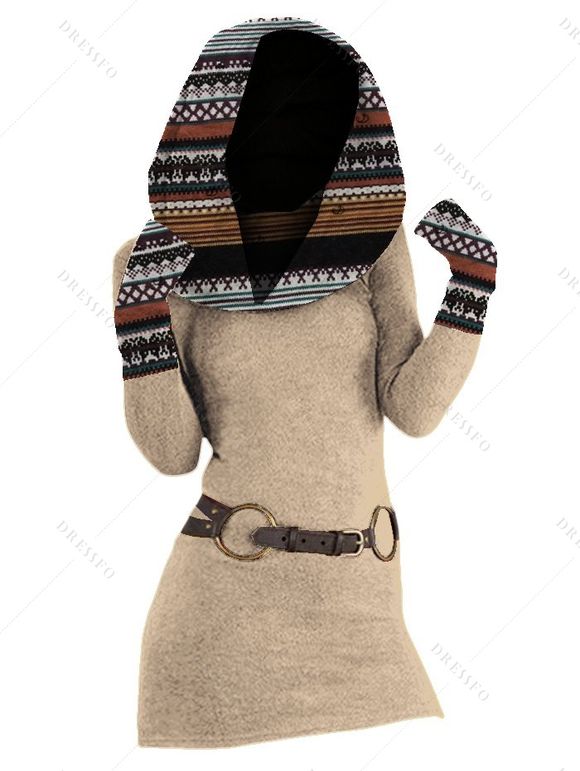 Ethnic Women Outfit Skew Neck O Ring Knitted Dress and Earrings Boots Set - café lumière S | US 4