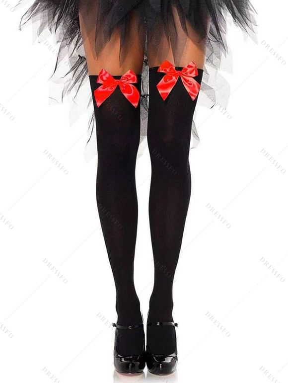 Bas de Noël à nœud papillon, longueur genou - Noir 