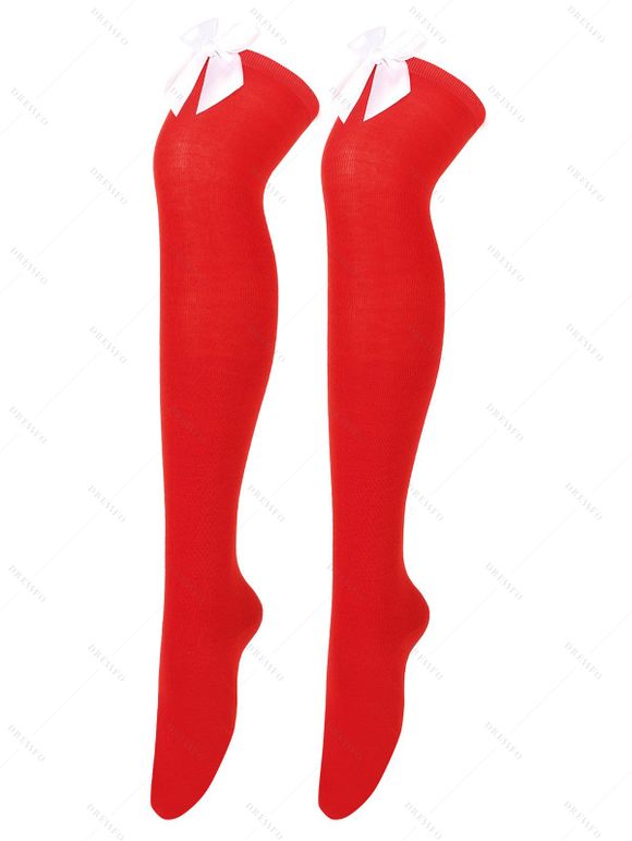 Bas de Noël à nœud papillon, longueur genou - Rouge 