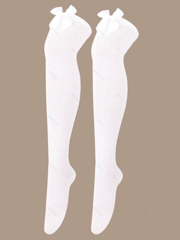 Bas de Noël à nœud papillon, longueur genou - Blanc 