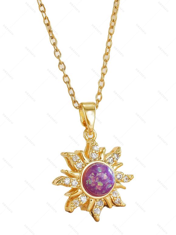 Collier vintage avec pendentif soleil en strass, style rétro - d'or 