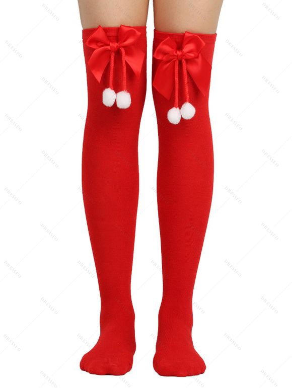 4 paires de bas de Noël à rayures avec nœud papillon, longueur genou - multicolor A 