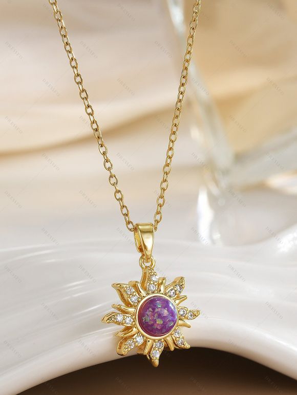 Collier vintage avec pendentif soleil en strass, style rétro - d'or 