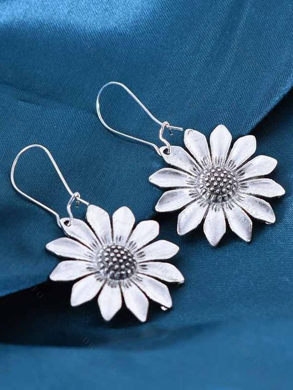 Boucles d'oreilles vintage en forme de tournesol, style bohème, pendantes - Argent 