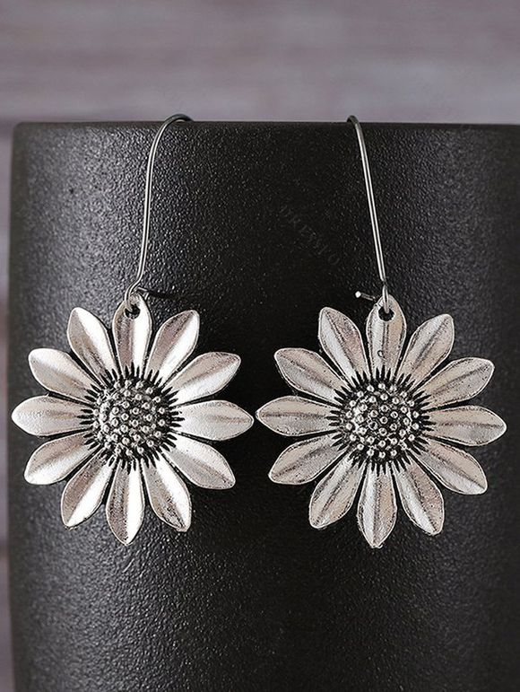 Boucles d'oreilles vintage en forme de tournesol, style bohème, pendantes - Argent 