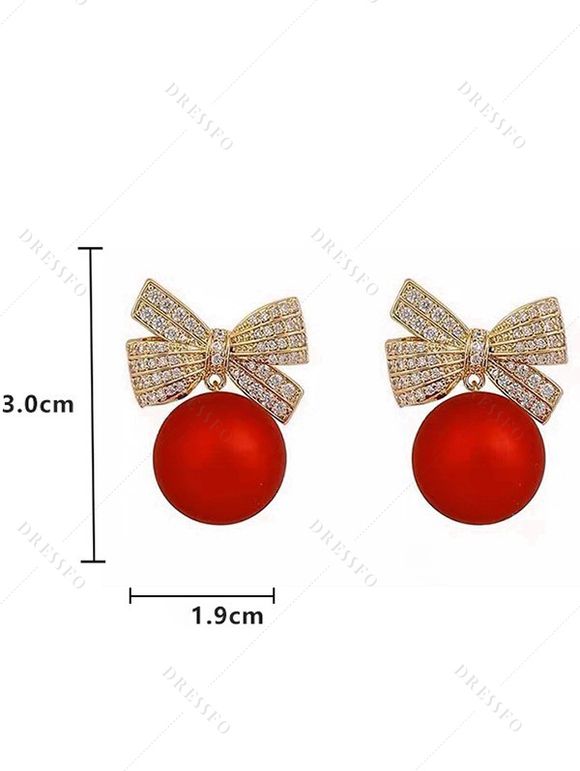 Boucles d'oreilles de Noël en strass avec nœud papillon rond - Rouge 