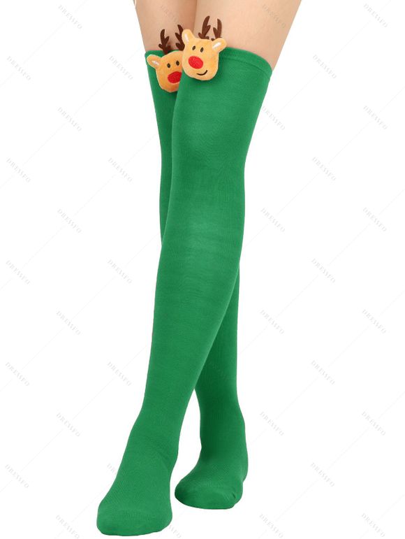 4 paires de bas de Noël à rayures avec motif d'élan, longueur genou - multicolor A 