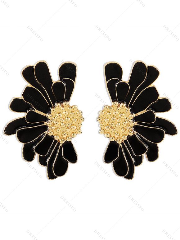 Boucles d'oreilles vintage élégantes en forme de fleur - Noir 