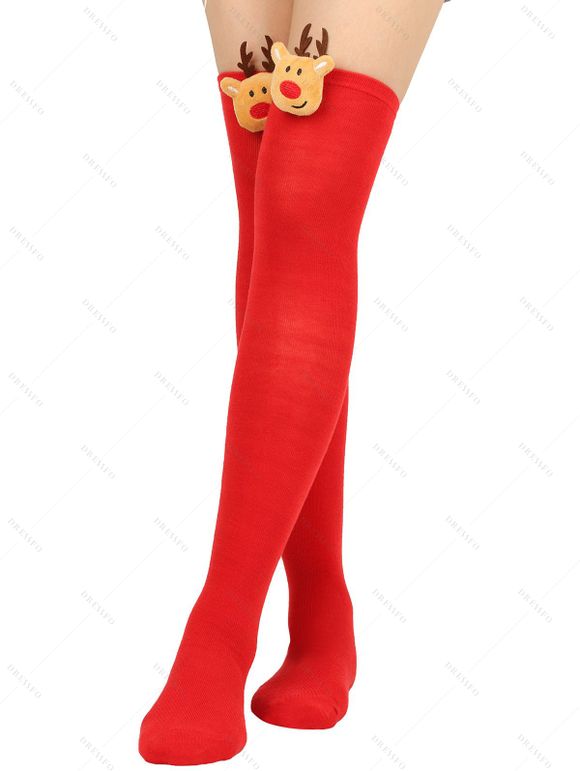 4 paires de bas de Noël à rayures avec motif d'élan, longueur genou - multicolor A 