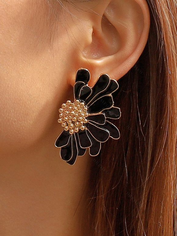 Boucles d'oreilles vintage élégantes en forme de fleur - Noir 