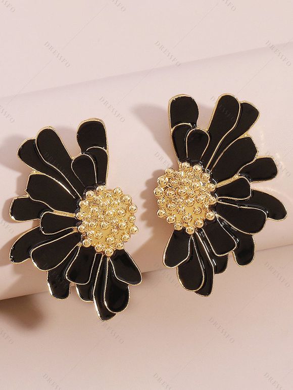 Boucles d'oreilles vintage élégantes en forme de fleur - Noir 