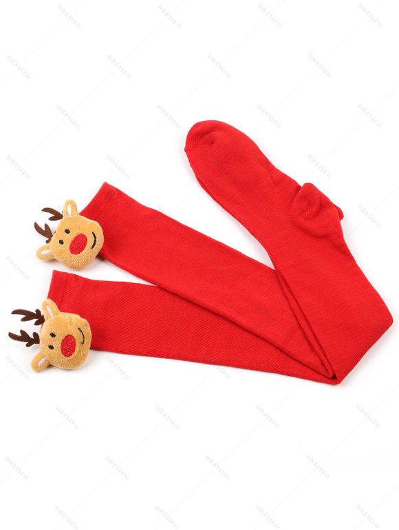 4 paires de bas de Noël à rayures avec motif d'élan, longueur genou - multicolor A 