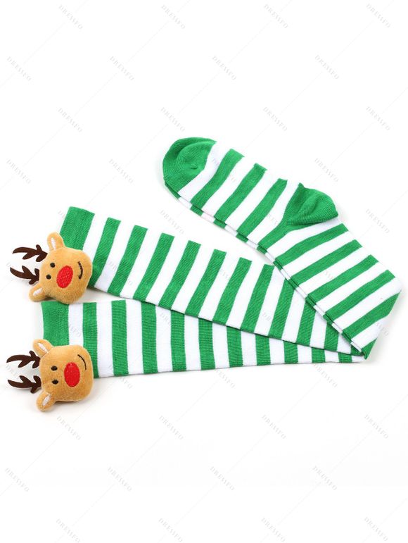 4 paires de bas de Noël à rayures avec motif d'élan, longueur genou - multicolor A 