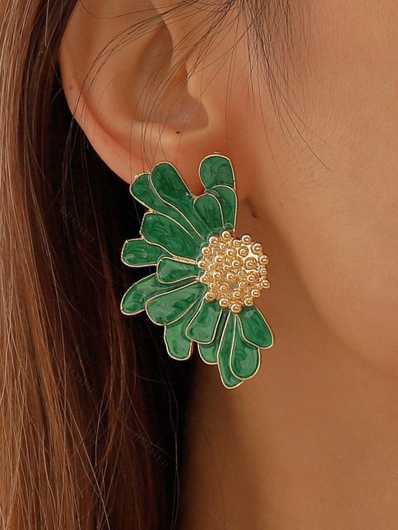 Boucles d'oreilles vintage élégantes en forme de fleur - Vert 