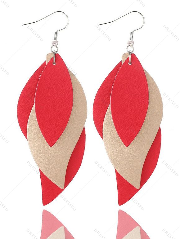 Boucles d'oreilles en PU à plusieurs niveaux en forme de feuille et colorblock - multicolor B 