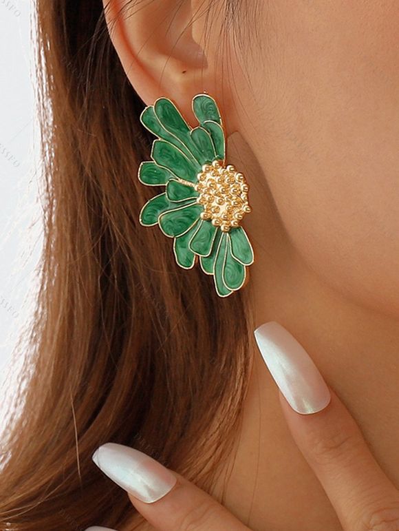 Boucles d'oreilles vintage élégantes en forme de fleur - Vert 