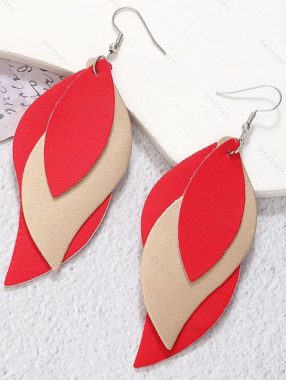 Boucles d'oreilles en PU à plusieurs niveaux en forme de feuille et colorblock - multicolor B 