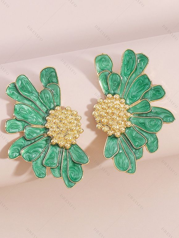 Boucles d'oreilles vintage élégantes en forme de fleur - Vert 