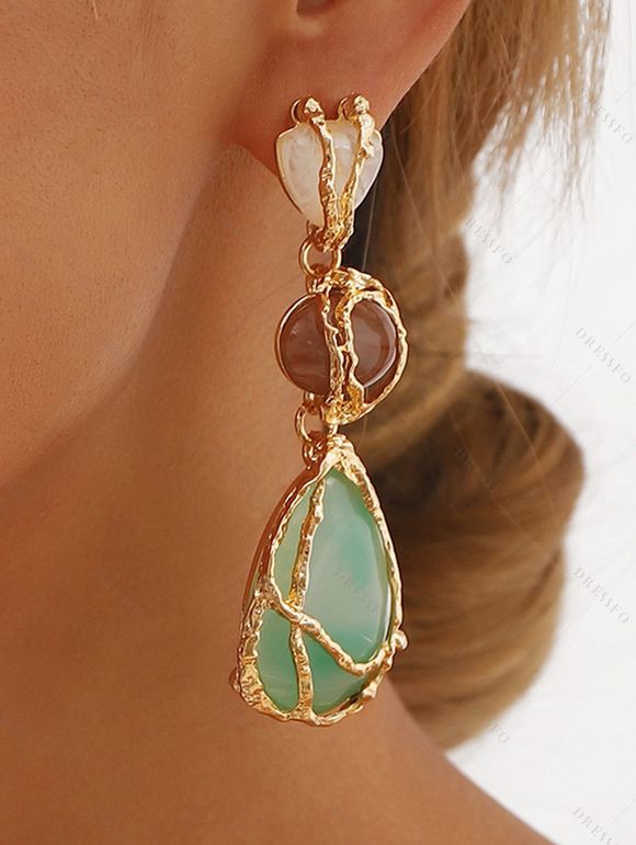 Boucles d'oreilles tendance en pierre géométrique en forme de goutte - Vert 