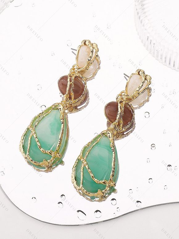Boucles d'oreilles tendance en pierre géométrique en forme de goutte - Vert 